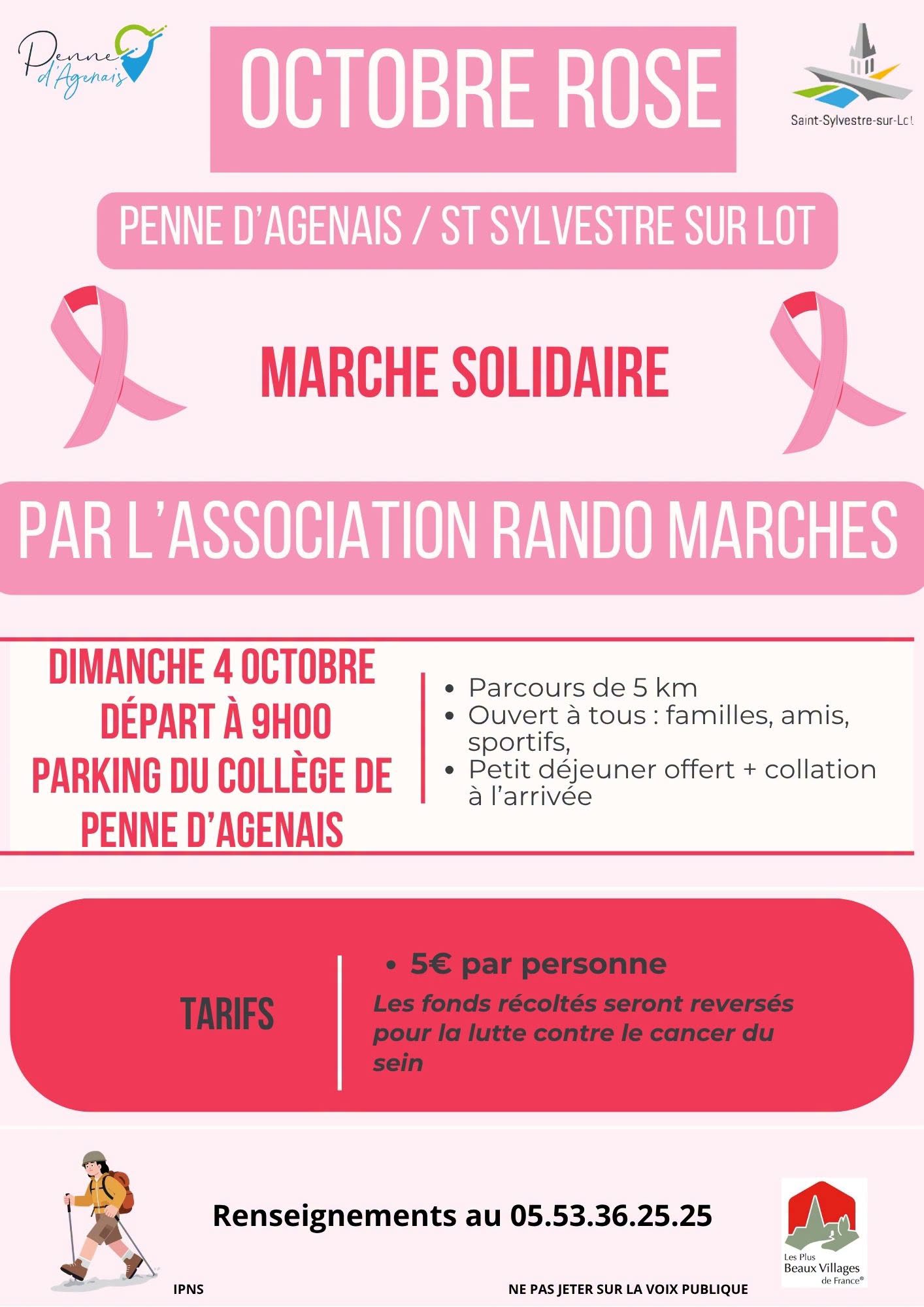 Octobre rose : Marche solidaire à Penne-d'Agenais et St Sylvestre