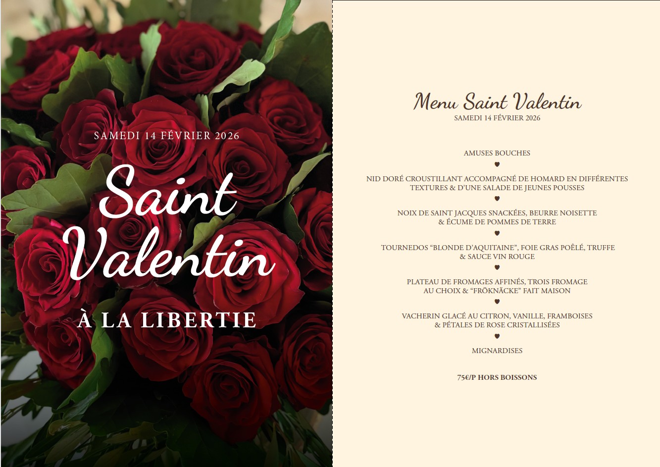 Menu Saint Valentin | Restaurant La Libertie