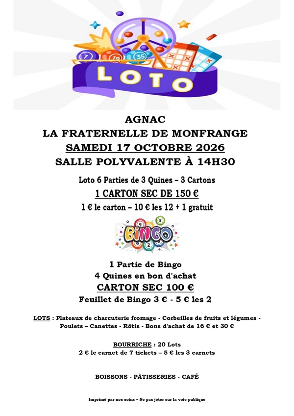 Loto public du club "La Fraternelle de Monfrange"
