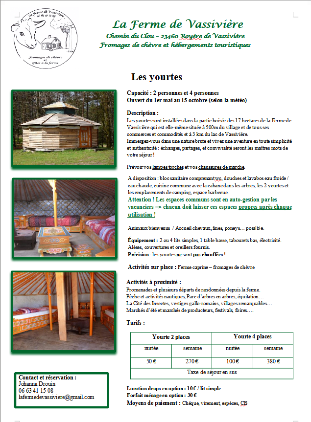 Yourte de la Ferme de Vassivière (4 personnes)