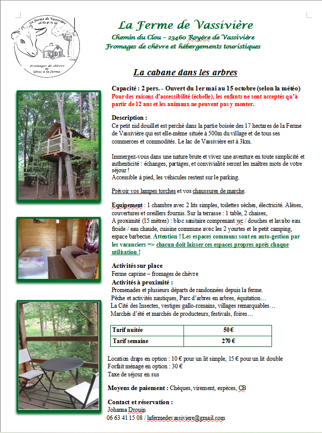Cabane dans les arbres de la Ferme de Vassivière