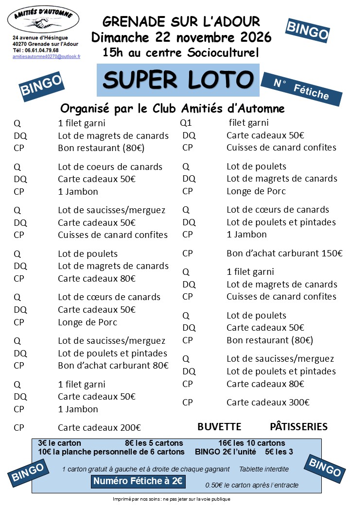 Super Loto - Club amitiés d'automne