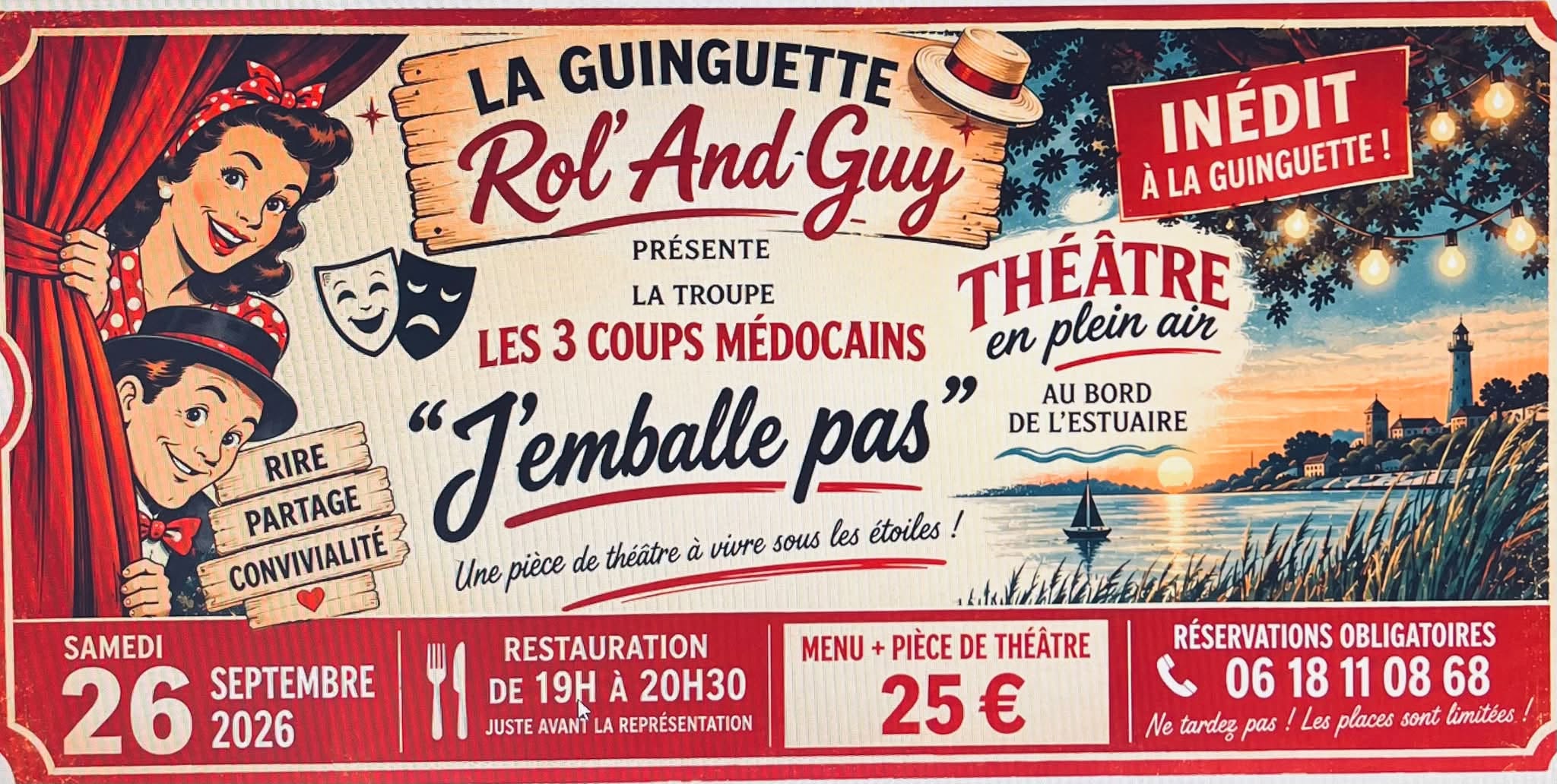 Dîner et théâtre de plein air à la Guinguette Rol'And'Guy