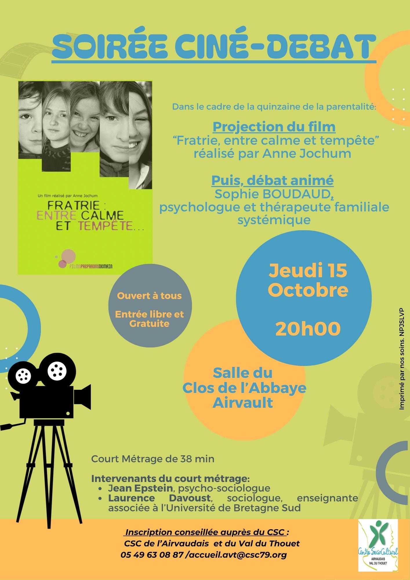Ciné débat : "Fratrie entre calme et tempête", animé par Sophie Baudaud, psychologue