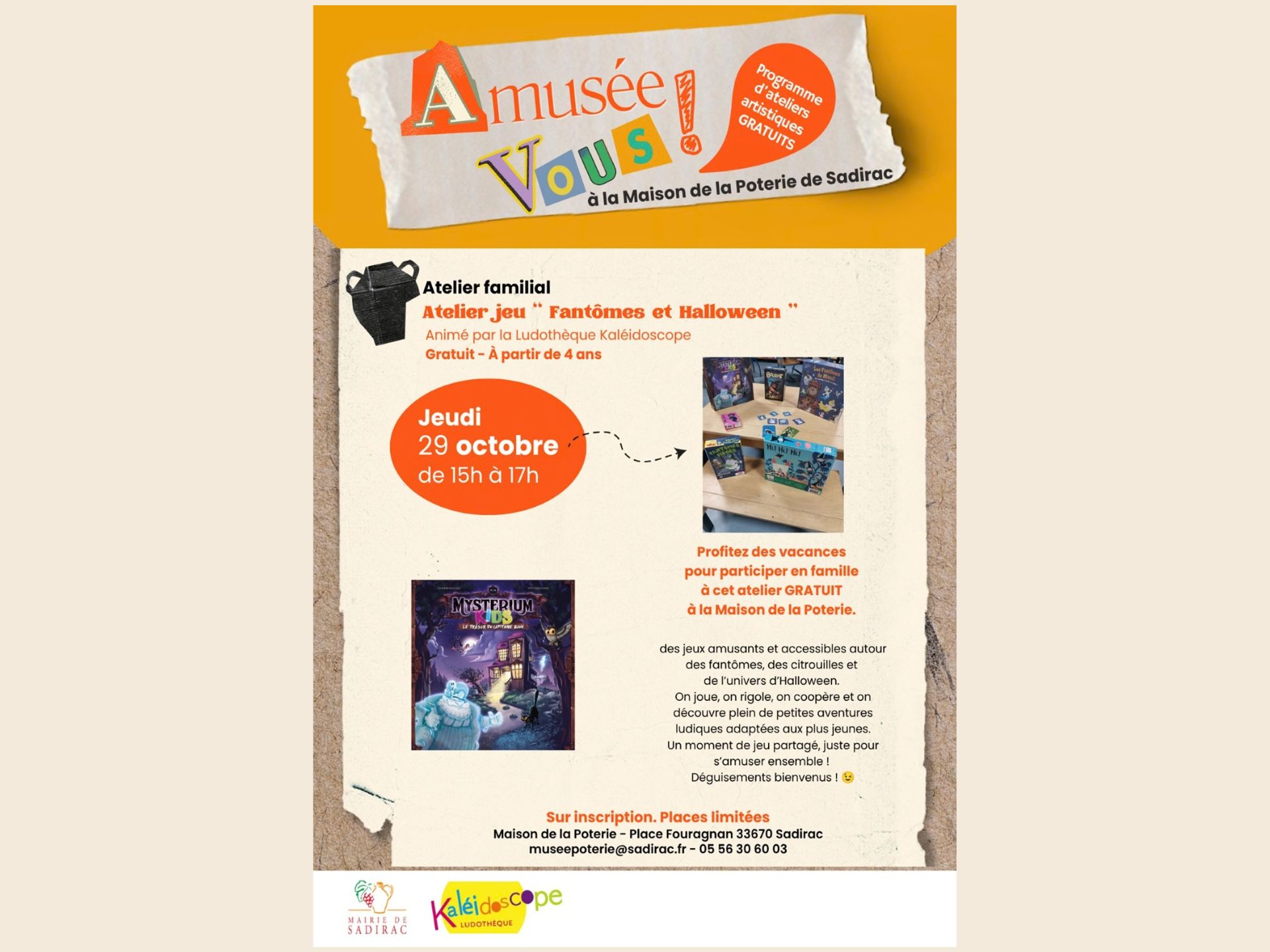 Atelier familial "Fantômes et Halloween" : jeux sur le thème d'Halloween