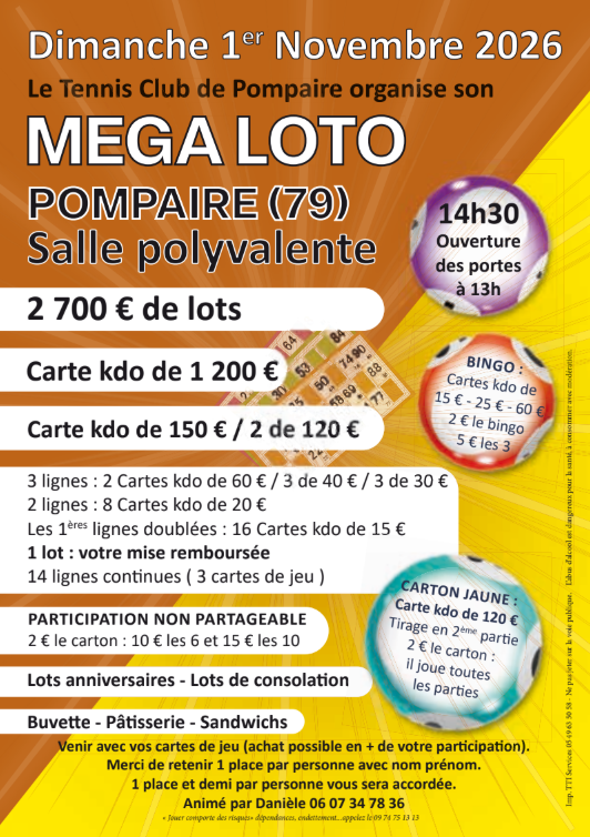 Flyer Loto du Tennis club de Pompaire