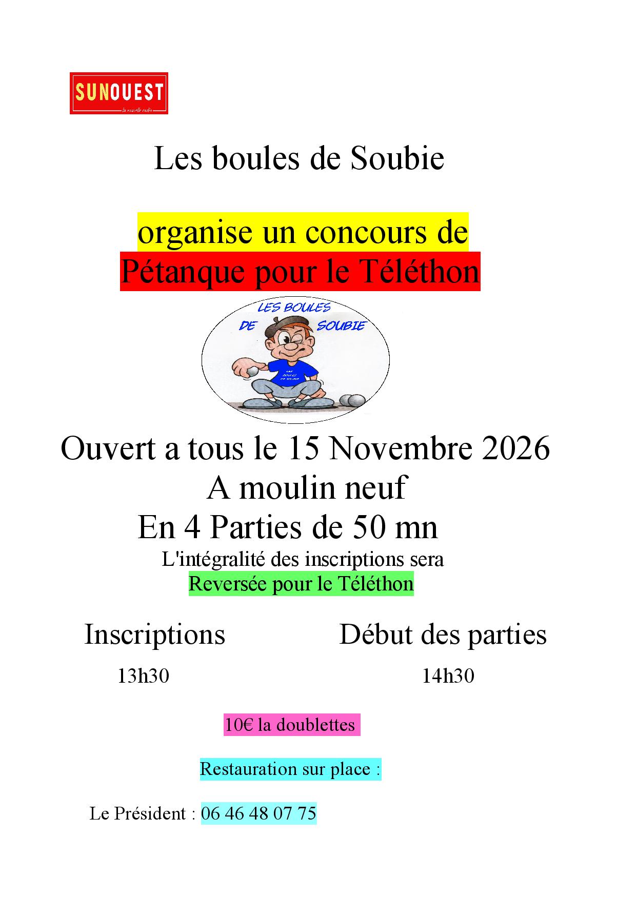 Concours de pétanque pour le Téléthon — Moulin-Neuf