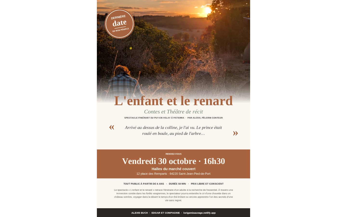 Spectacle contes et théâtre de récit : L'enfant et le renard