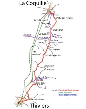Voie de Vézelay Etape 1 : La Coquille-Thiviers