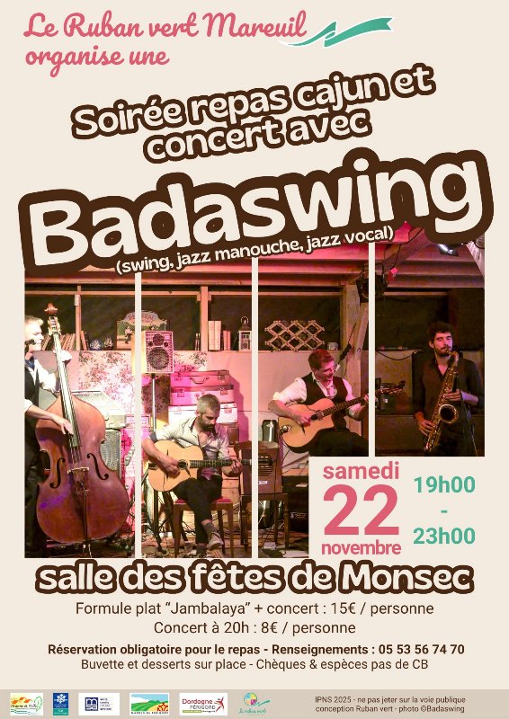 Soirée repas cajun et concert avec Badaswing Soirée repas cajun et concert avec Badaswing